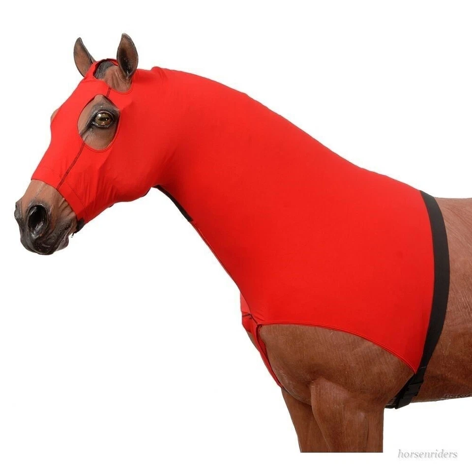 Showman XL 81"-84" RED lycra mane stay/sleazy slicker hood w/zipper - Image 1 of 1