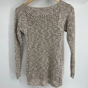 Lafayette 148 New York Womens Knit Open Weave Sweater Size P Tan White - Picture 1 of 7