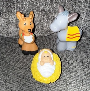 Fisher Price Vtg Little People Nativity Baby Jesus, Donkey & Reindeer Christmas - Picture 1 of 5