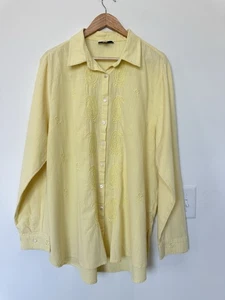 OSO Casuals Womens 1X Yellow Button Down Embroidered Cotton Shirt Top - Picture 1 of 6