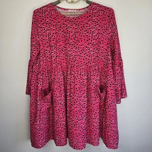 Sweet Lemon Sz 16 Womens Dress Pink Spotted Long Sleeve Shift Pleated Pockets - Picture 1 of 7
