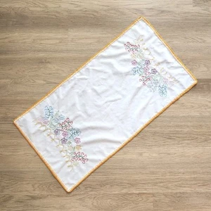 Vtg Embroidered Dresser Small Table Runner Mantle Altar Handmade Floral 32x16.5" - Picture 1 of 10