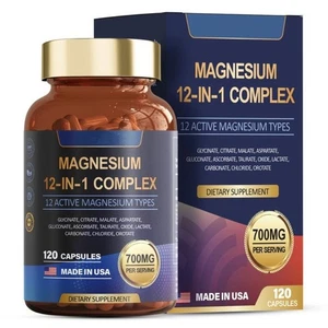 Neu Magnesium Komplex 700mg 12 in 1 Magnesium Ergänzung - 120 Kapseln USA - Bild 1 von 11