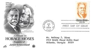 USPS FDC Horace Moses, August 6 1984 20 Cent Stamp Junior Achievement - Picture 1 of 1