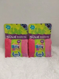 Set X2 Disney Stitch "Surf Chill" wiederholte wiederverwendbare Tragetasche mit integrierter Tasche NEU - Bild 1 von 4