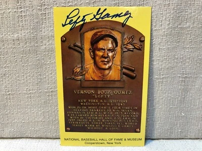 Lefty Gomez Signed Autographed Gold Hall of Fame Plaque HOF Postcard Card JSA - Image 1 of 3