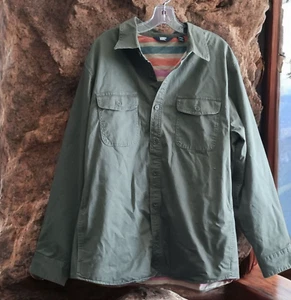 Mens Lands' End Jacket Army Green Chore Jacket Flannel Lined L - Picture 1 of 15