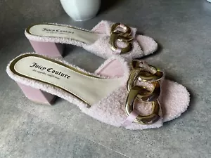 Juicy Couture Women's Size 10 / Size 7.5 Fuzzy Pink Mule Slides Sandals Chain - Picture 1 of 12