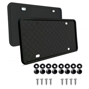 Car License Plate Frame Cover Front Rear USA Accessory Holder 2pc Black Silicone - Picture 1 of 16