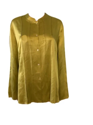 Blusa Camisa Austin Reed Verde Manga Larga Cuello Alto Seda Satén Abotonada Talla XL Foto 1 de 4