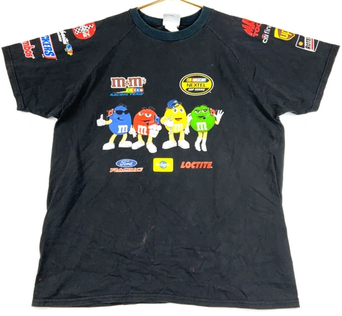 Vintage Elliott Sadler M&m Winners Circle T-shirt Size XL 2004 Black Nascar Aop Cover