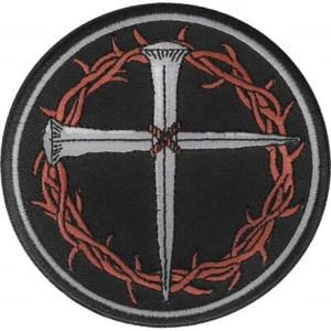 Thorns Nails Christ Christian Cross Embroidered Patch 4" x 4" Round New - Picture 1 of 3