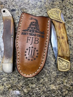 Personalized Leather Folding Knife Clip Sheath Buck 110, 112, Trapper, Others... - Image 1 of 4