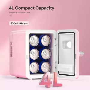 Small Skincare Fridge, 4L/6 Can Cooler & Warmer, Portable, Pink - Picture 1 of 6