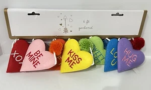 Rainbow Felt Pom Pom Valentine Conversation Candy Heart Garland 6 ft NEW! ❤️🧡💛 - Picture 1 of 11