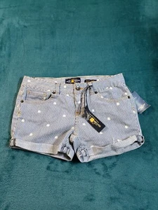 Lucky Brand Shorts Sz 14 Youth Girls Blue Stretch Bermuda Jean Striped Riley NWT - Picture 1 of 17