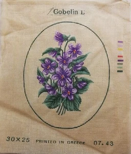 GobelinTapestry Canvas Violets Flower Floral Posy - Canvas Only - 30 x 25cm - Picture 1 of 1