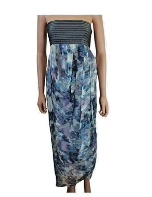 Maxi Vestido Elizabeth and James Sin Tirantes 100% Seda S Boda Baile de graduación Azul Foto 1 de 4