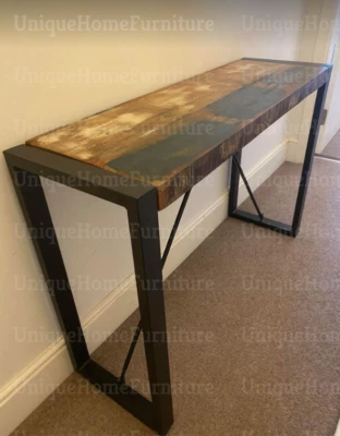 Tavolo consolle industriale rustico legno massello vintage arredo corridoio retrò metallo - Immagine 1 di 4