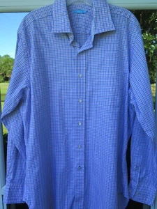 J.Mclaughlin Mens Pure Cotton Blue Red White Checks Plaids Casual Shirt Large - Picture 1 of 12