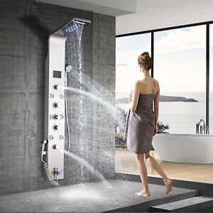 LED Shower Panel Tower Rain&Waterfall Massage Body Jets System Stainless Steel