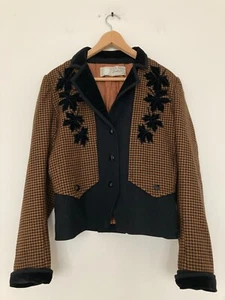 Nina Ricci Vintage Wool Blazer Check 80s Size 10 12 Velvet Collar Embroidered - Picture 1 of 19