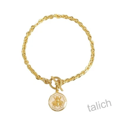 La Vie Parisienne 14K GP Toggle Chain Bracelet with Enamel Bee Charm in White - Image 1 of 4