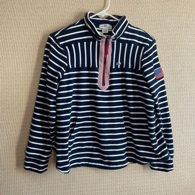 Suéter Vineyard Vines Azul/Blanco Rayas Bandera Americana Logo 1/4 Cremallera Mujer Talla L Foto 1 de 4
