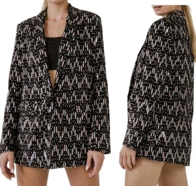 Новый с Ярлыками Endless Rose негабаритный блейзер пастель черный размер средний блестки официальный $160 - Изображение 1 из 4