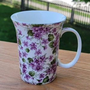 Taza de té de café Grace's Teaware púrpura violetas floral 10 oz labio con borde dorado - Imagen 1 de 4