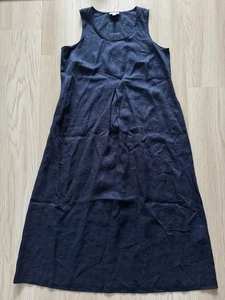 Maxi Vestido Midi J. Jill Love Lino Azul Marino Bolsillos Calce Suelto Pequeño Como Nuevo - Imagen 1 de 5