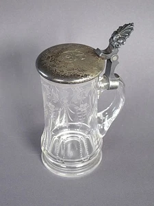 Alter Bierkrug Kristall-Glas mit Silber-Deckel, 0,4L, um 1900, Antik Vintage - Bild 1 von 4