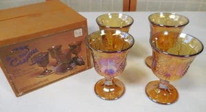 Indiana Gold Carnival Glass Harvest 9 oz. Goblet Set of 4 with Box - Picture 1 of 8