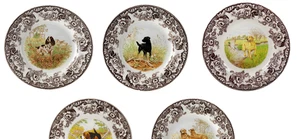 Spode Woodland set of 4 Salad Plates incl 4 unique dogs - Picture 1 of 3