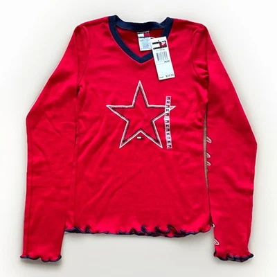 Camisa de Colección Tommy Hilfiger Niñas Jóvenes M Roja Algodón Estrella Logo Brillo Y2K Foto 1 de 4