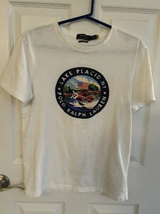 Unisex POLO Ralph Lauren Placid NY 100% Cotton Patriotic T Shirt Med Seaplane - Picture 1 of 1