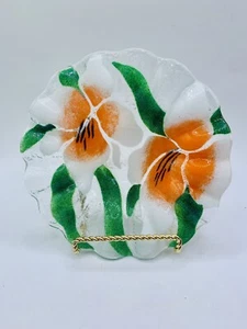 Vtg Sydenstricker Fused Glass Salad Plate Bowl Orange Tropical Flower - Picture 1 of 6