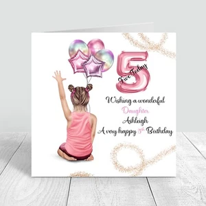 Personalisierte Mädchen Geburtstagskarte Regenbogen 5. Geburtstag 6. 7. Handarbeit Gruß - Bild 1 von 9