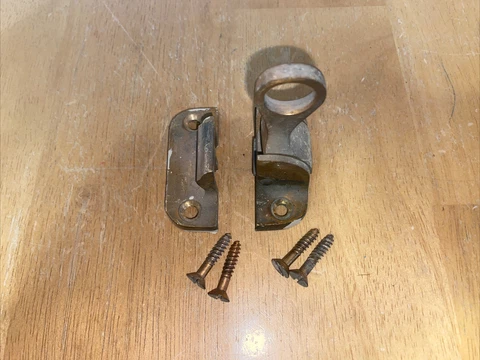 Vintage Brass Handle Window Lock Set Ready to Install Cover