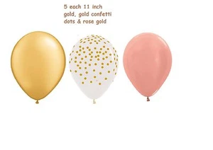 15 BALLOONS new ROSE GOLD clear w/ gold dots GOLD wedding PARTY favors BIRTHDAY - Picture 1 of 1