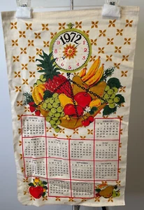 Calendario toalla de cocina vintage de lino 1972 - reloj y fruta colgante - Imagen 1 de 4