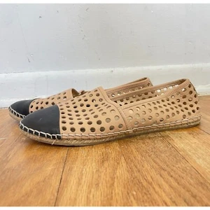 Loeffler Randall Mara Lasercut Leather Espadrille Flats Brown Black Size 5.5 B - Picture 1 of 4