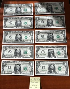 Dollar Bill Set Of 10 Sequential Special Fancy Serial Numbers Bank Crisp 2021 - Picture 1 of 2