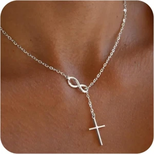 Gold Necklace for Women, Dainty Infinity Cross Pendant Necklace, Non Tarnish & W - Picture 1 of 12