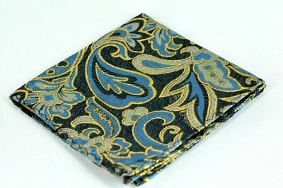 Lord R Colton Masterworks Bombay Blue & Gold Floral Silk Pocket Square - $75 New - Image 1 of 3