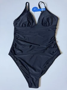 CUPSHE Women's One Piece Swimsuit Tummy Control V Neck Bathing Suits Black Sz L - Picture 1 of 9