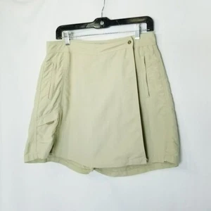LL BEAN hellbraune Damen-Skorts Größe 12 Reißverschluss Faux Wickeloptik kleine Flecken - Bild 1 von 10