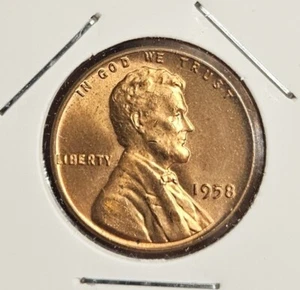 1958 1C RD Lincoln Wheat Cent Penny AU/ UNC  - Picture 1 of 4