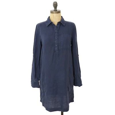 MICHAEL STARS Eleanor Utility Dress Petite XSP Woven Linen Admiral Blue NWT B25 - Image 1 of 4