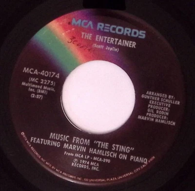MUSIC FROM "THE STING" FT MARVIN HAMLISCH ON PIANO THE ENTERTAINER VINYL 45 68-4 - Image 1 of 3